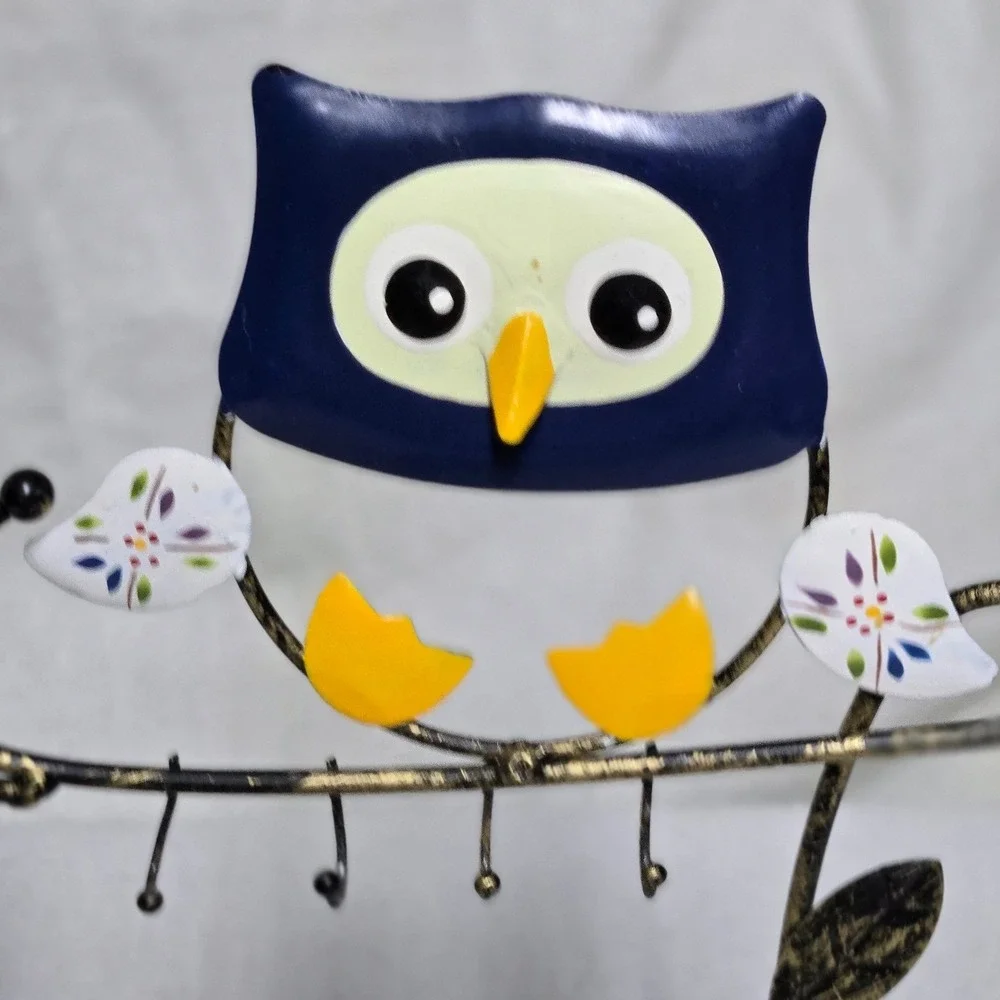 Ceramic Owl Measuring Spoons Set with Metal Branch Display Stand 5 Piece Set